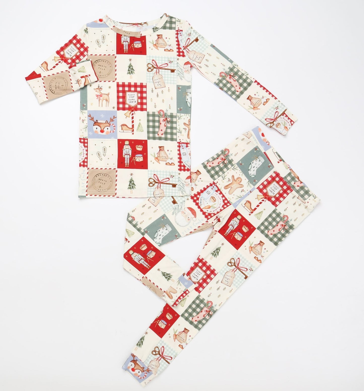 Christmas Patchwork Bamboo Christmas Pajamas - 2pc Set