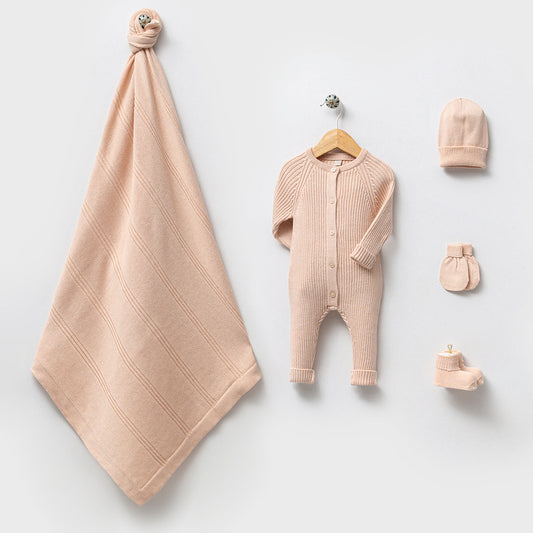 Ribbed Knit 5 Piece Beige Newborn Set