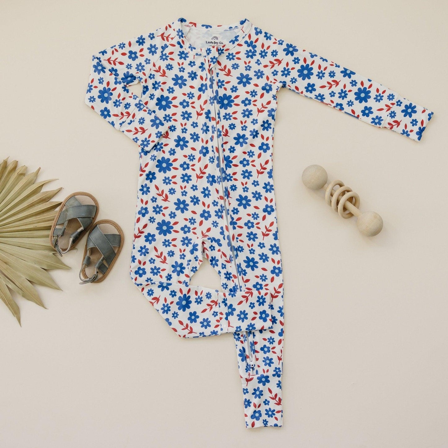 Red White & Blooms Bamboo Zippy Romper *3-6m left